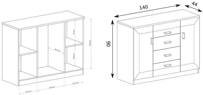 Komoda szeroka 90x140 cm dąb lefkas - Tilda 7X