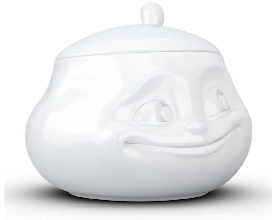 Biała uśmiechnięta cukierniczka z porcelany 58products