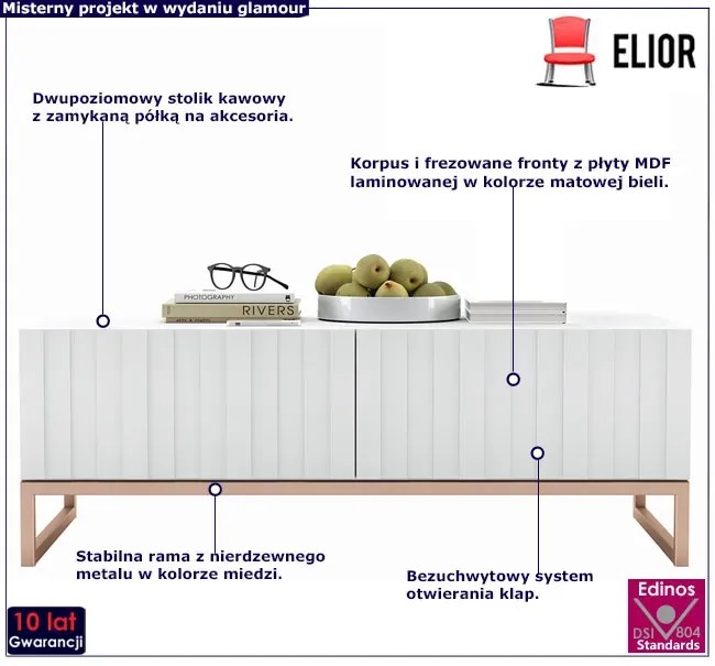 Biały stolik kawowy z lamelami - Filo 9X