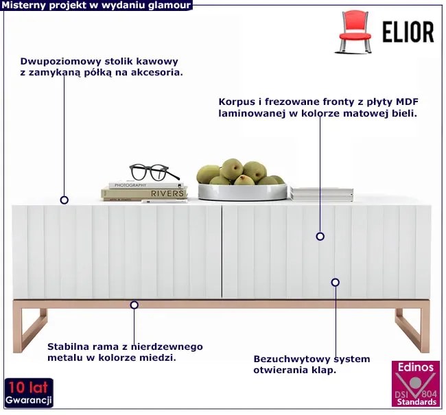 Biały stolik kawowy z lamelami - Irving 9X