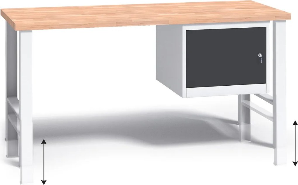 Stół warsztatowy z regulacją wysokości G3, 1500 x 685 x 840-1050 mm, 1x szafka, grafitowy