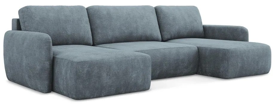 Szaroniebieski narożnik rozkładany z tkaniny szenilowej ze schowkiem (w kształcie litery U) Lilo – Makamii