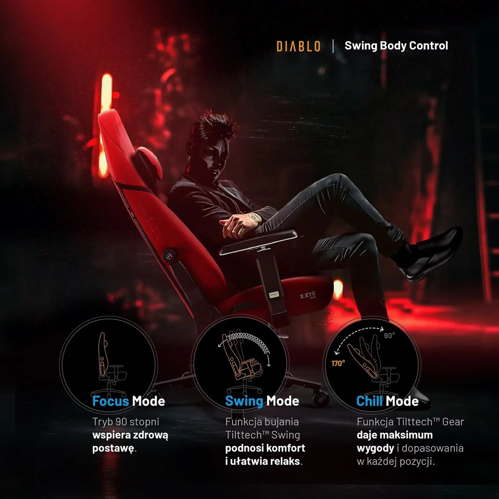 Fotel gamingowy materiałowy Diablo X-Eye Prime Normal Size, Bloody Mary