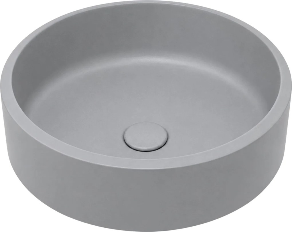 Massi Umywalka z konglomeratu nablatowa okrągła szara matowa 40 cm RONA Grey Matt