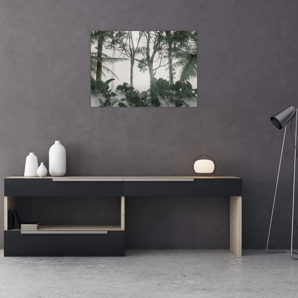 Obraz na szkle - dżungla w porannej mgle (70x50 cm)