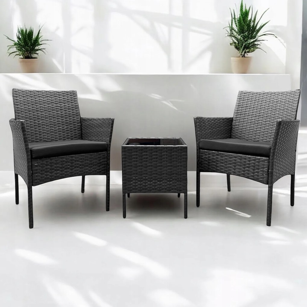 Komplet mebli ogrodowych dla 2 osób z technorattanu Alora, kolor szary