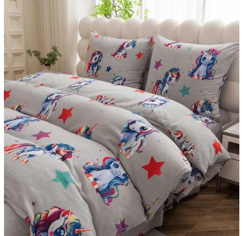 PrzytulneMieszkanie.pl PrzytulneMieszkanie.pl Pościel z mikropluszu CUTE UNICORN szara Rozmiar pościeli: 70 x 80 cm | 140 x 200 cm