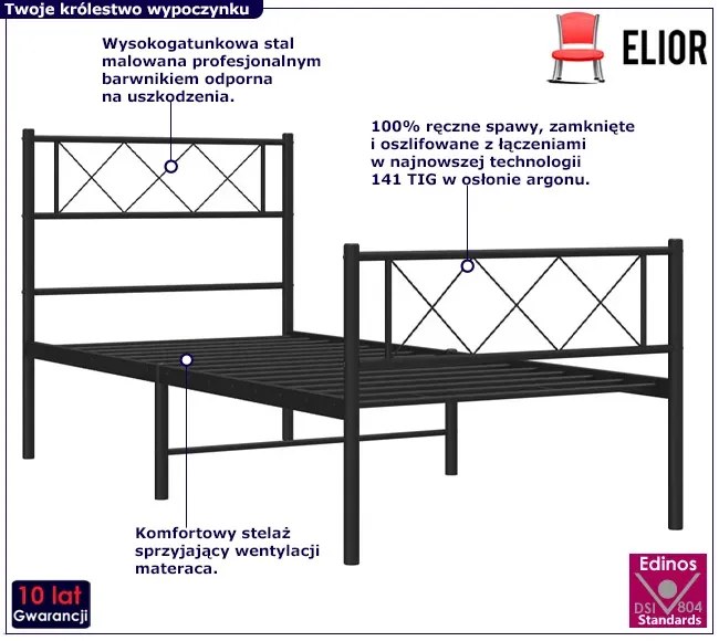 Czarne metalowe łóżko pojedyncze 100x200cm S3-F72