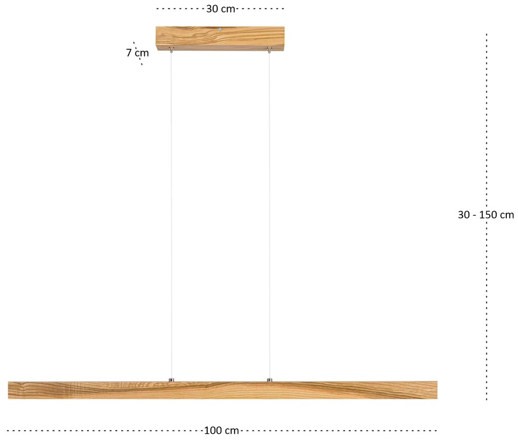 Lampa wisząca LED 100 cm z drewna jesionowego w stylu rustykalnym L100
