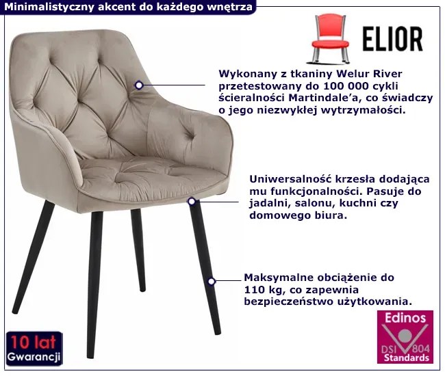 Kremowe pikowane krzesło na czarnych nóżkach G1-B98