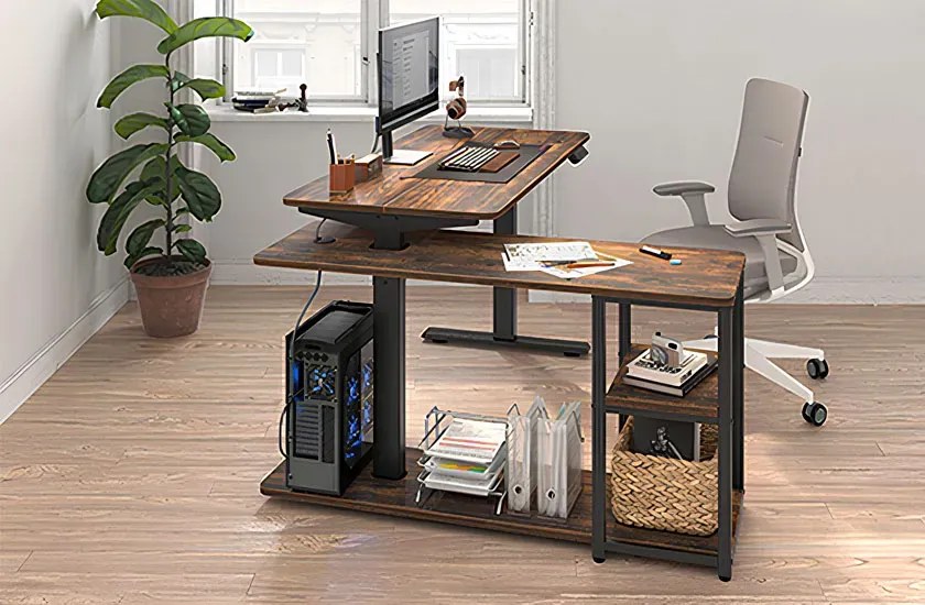Ergonomiczne białe narożne biurko elektryczne K6-Z47