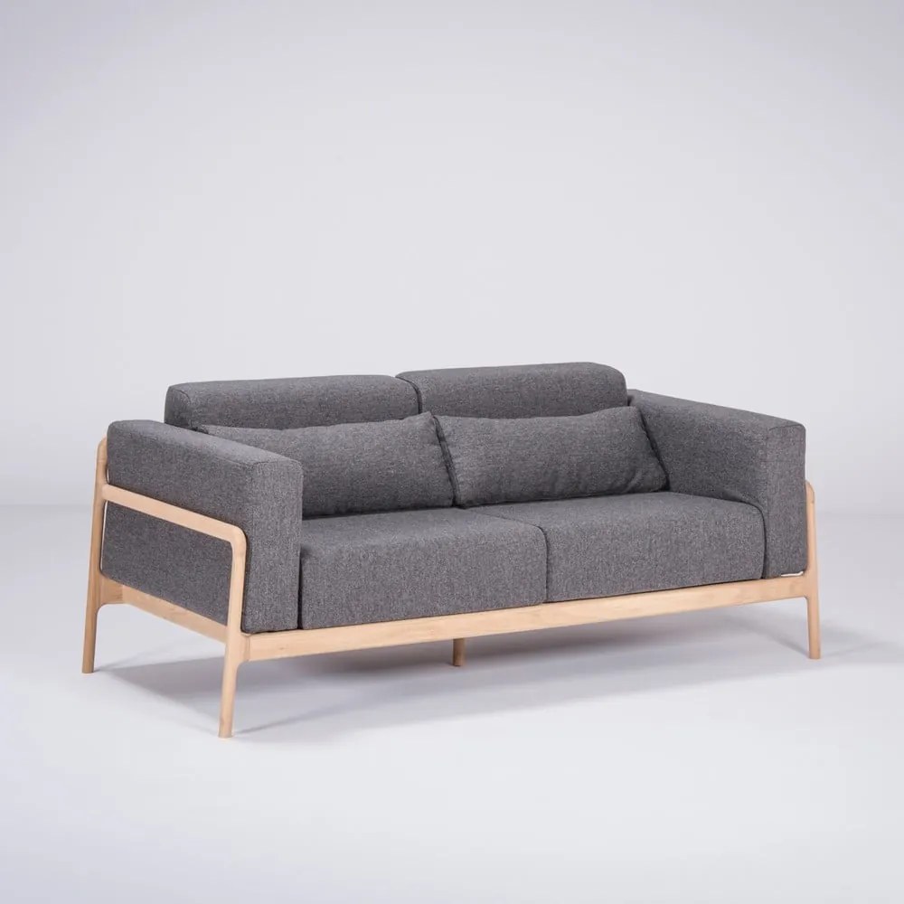 Ciemnoszara sofa z konstrukcją z litego drewna dębowego Gazzda Fawn, 180 cm