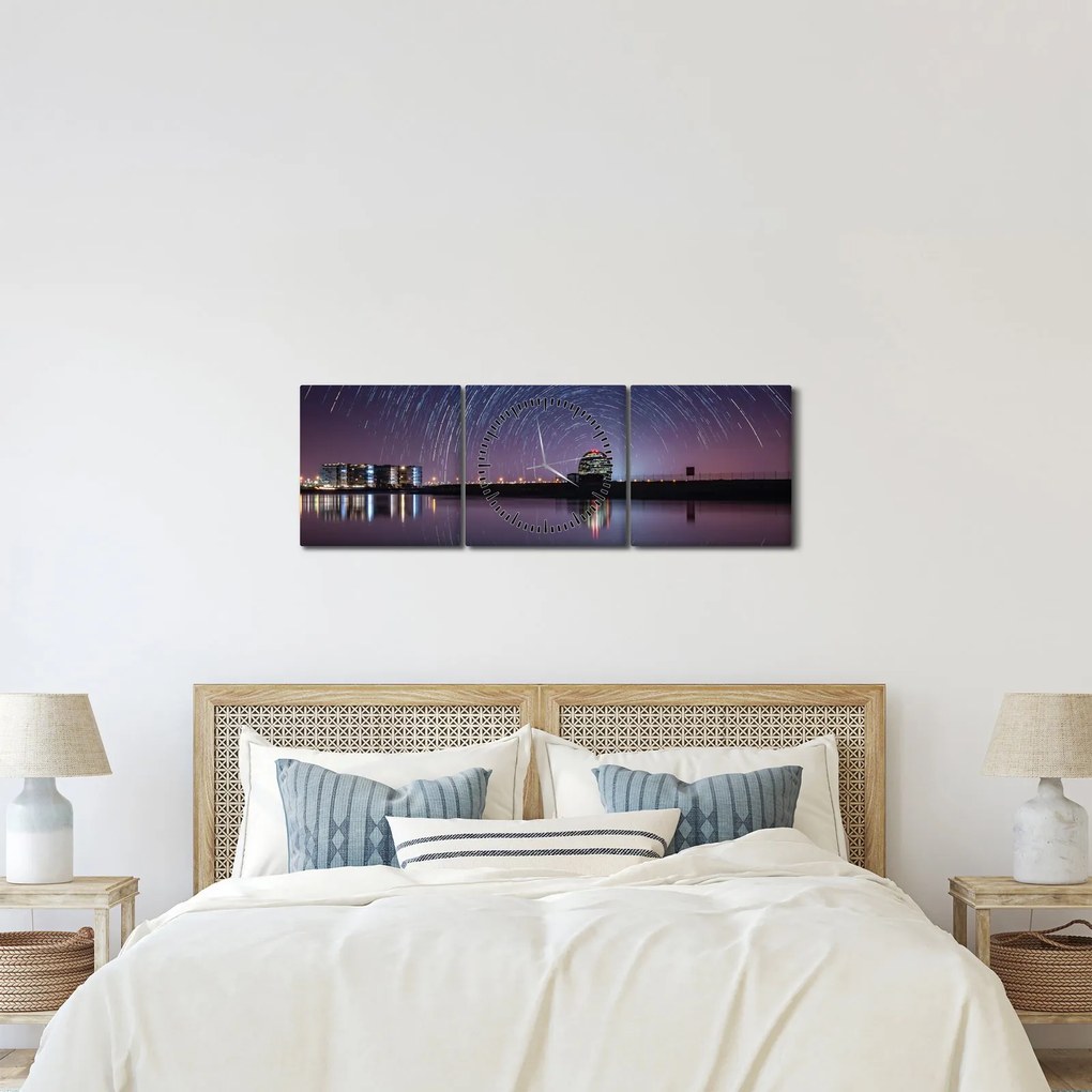Obraz nocnego nieba z gwiazdami (z zegarem) (90x30 cm)