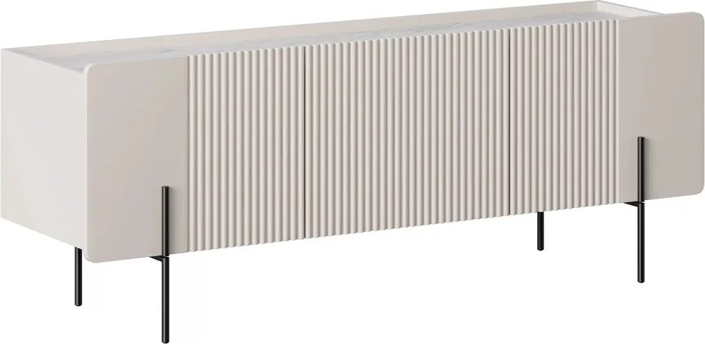 Szafka RTV Malmi 150 cm - kaszmir / crema bianca / czarne nóżki