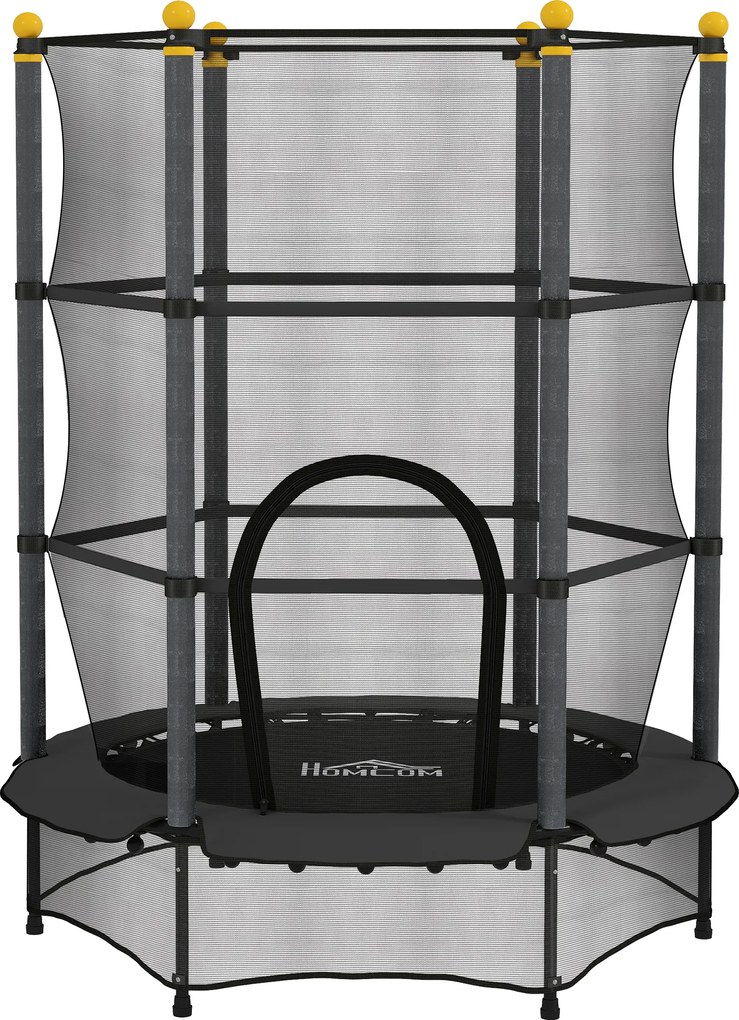 HOMCOM Trampolina dla dzieci, Ø140 cm, z siatką bezpieczeństwa, na zewnątrz i do środka, stal, plastik, do 50 kg, czarna