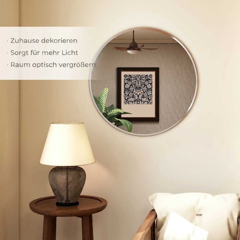 HOMCOM Lustro ścienne, nowoczesny design, 61 x 61 cm, srebrne | Aosom PL
