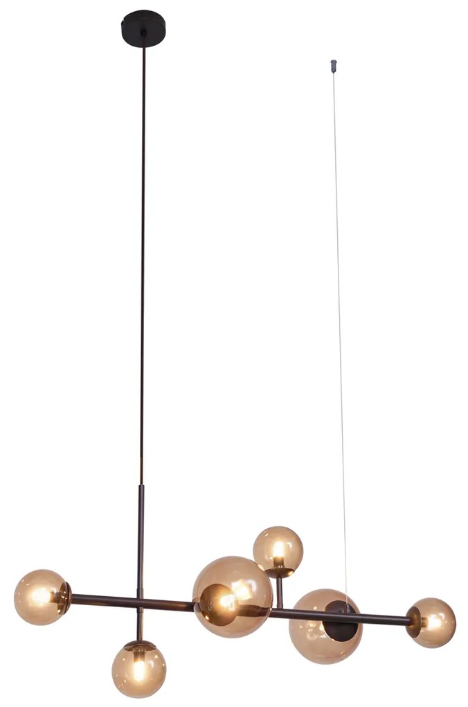 Lampa wisząca w stylu Hotel Chic ciemny brąz z brązowym szkłem 6-źródeł światła - MonacoElegancki hotelowy Oswietlenie wewnetrzne