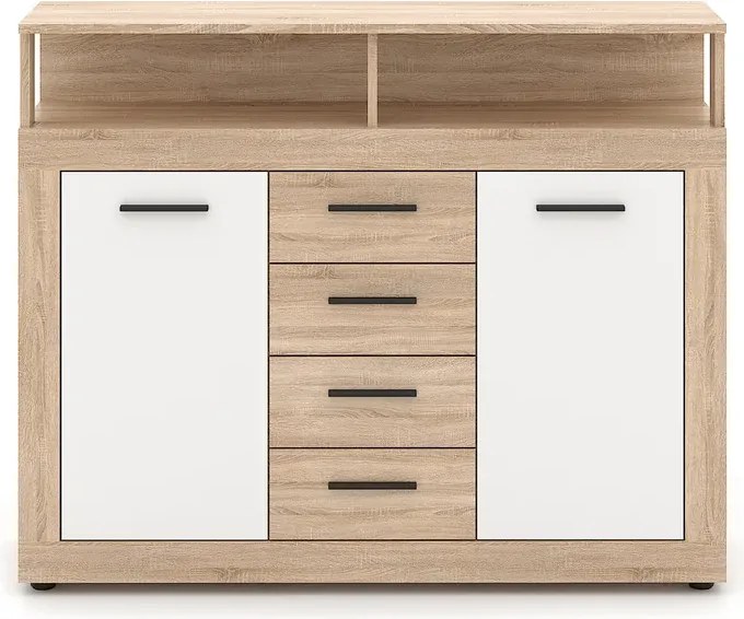 Komoda Dwudrzwiowa z Szufladami BLAGO MIDI B 119,5 cm Dąb Sonoma/Biały Nowoczesna