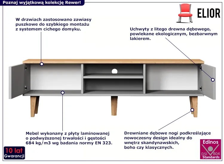 Szafka pod telewizor na nóżkach szary + hikora - Avec 6X 160 cm