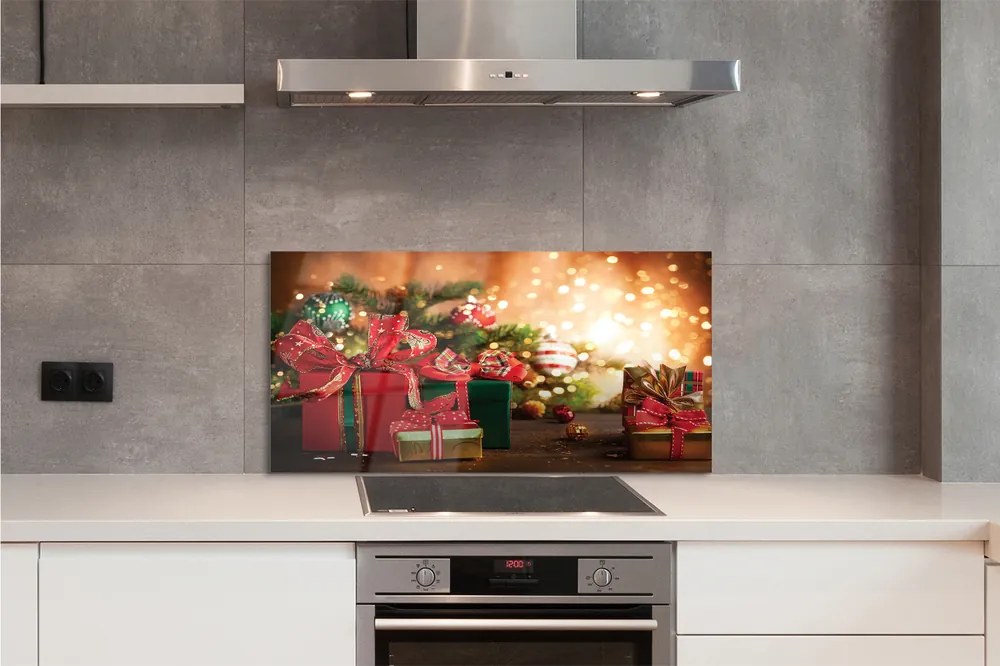 Panel szklany do Kuchni Prezenty w Blasku Choinki