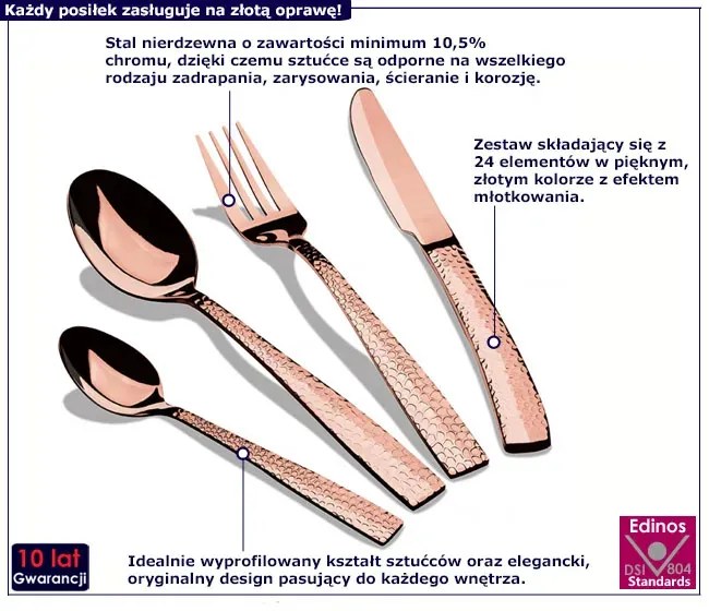 Komplet złotych sztućców w stylu glamour N9-G04