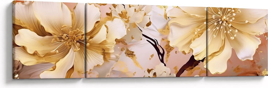Obraz - Złote kwiaty (170x50 cm)