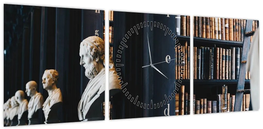 Obraz - W bibliotece (z zegarem) (90x30 cm)