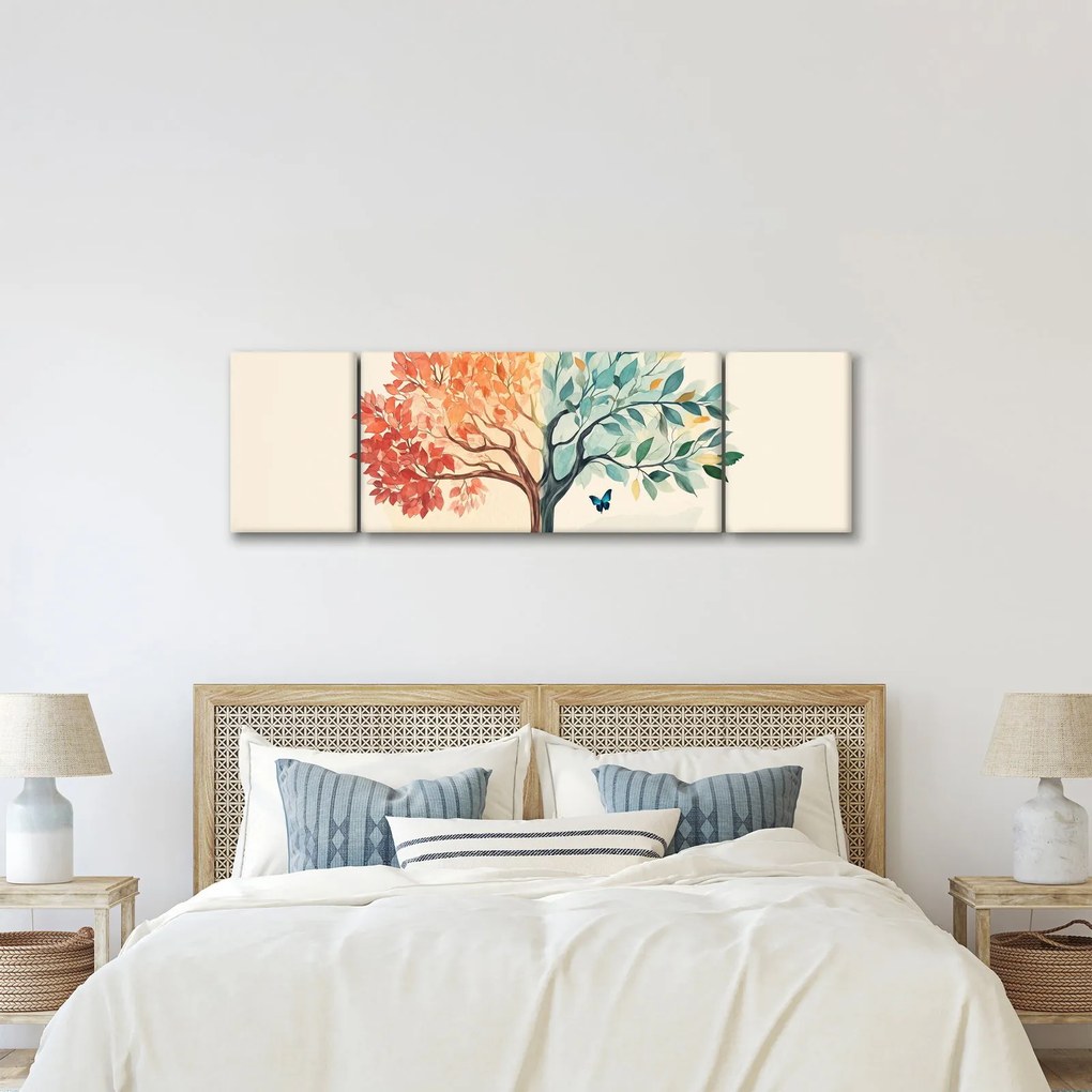 Obraz – Podwójne drzewo z motylem (170x50 cm)