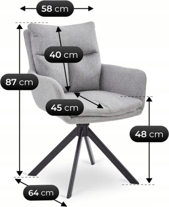 Krzesło Tapicerowane Obrotowe do Salonu PAUL Szare Nowoczesne