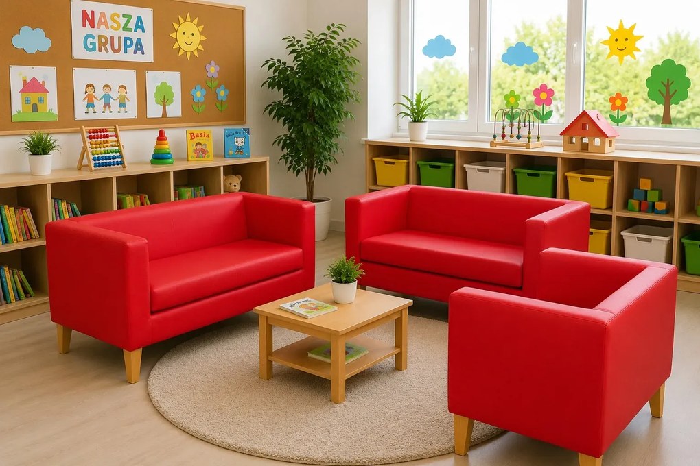 Sofa Monaco : Kolor nogi - Drewno, Kolor tkaniny - EKO-SKÓRA - 15D, Typ tkaniny - Eko-skóra , Wysokość nogi - 20 cm