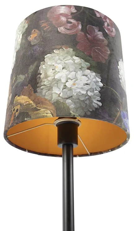 Romantyczna lampa stołowa czarna z abażurem w kwiaty 25 cm - Simplo Nowoczesny Oswietlenie wewnetrzne