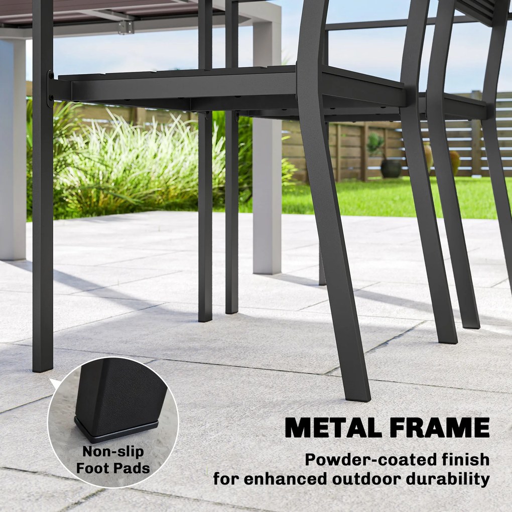 Outsunny Krzesła ogrodowe 4 szt. Sztaplowane krzesła tarasowe z lamelowym designem i podłokietnikami 52 x 51 x 90 cm Czarny | Aosom PL