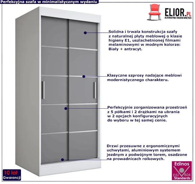 Przesuwna szafa w kolorze biały + antracyt - Bohosa 2X