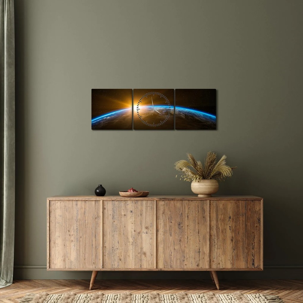 Obraz planety Ziemi z kosmosu (z zegarem) (90x30 cm)