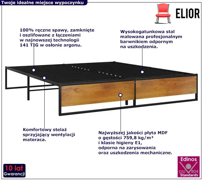 Czarne metalowe niskie łóżko małżeńskie 160x200 cm E0-K54