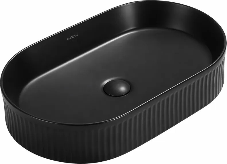 Mexen Grovo umywalka nablatowa ryflowana 49 x 31 cm, czarna mat - 22304985