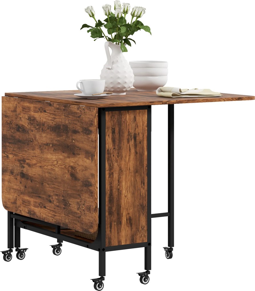HOMCOM Składany Stół, Mobilny Stół dla 6 Osób z Półką, do 50 kg, 130 x 80 x 74 cm, Rustykalny Brąz
