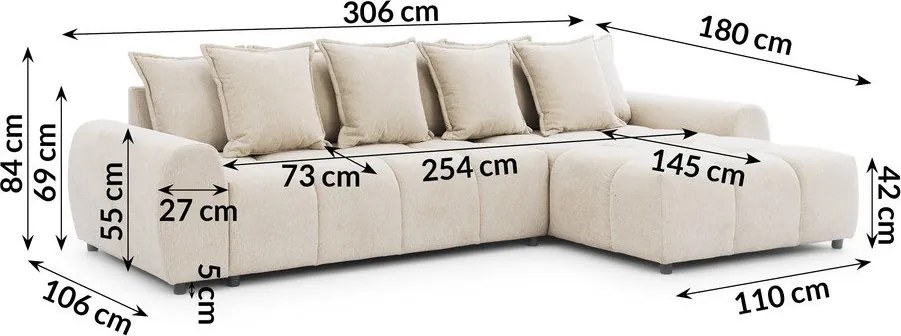 Beżowy narożnik (prawostronny/z szezlongiem) Albane – Ropez