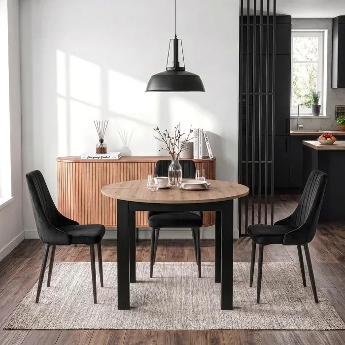 Stół Okrągły Rozkładany HARRY 102-142 cm Dąb Artisan/Czarny Loft