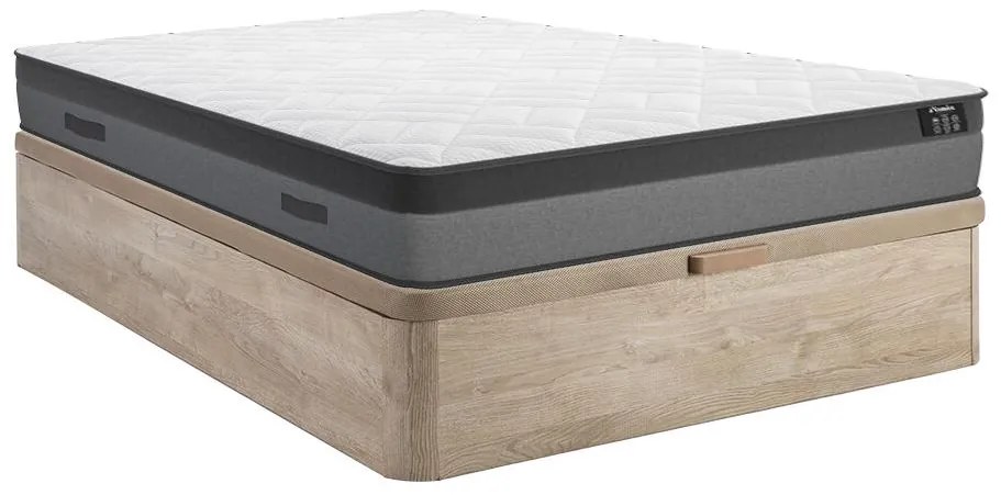 Zestaw 140 x 190 cm stelaż z jasną naturalną skrzynią + materac o grub. 24 cm ze sprężynami kieszeniowymi i pamięcią kształtu - ILLUSION marki YSMÉE