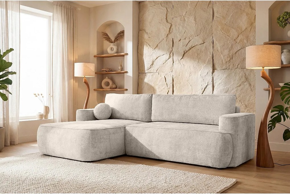 Narożnik Moon, do salonu, z funkcją spania, Flow, lewy, kremowy (04)