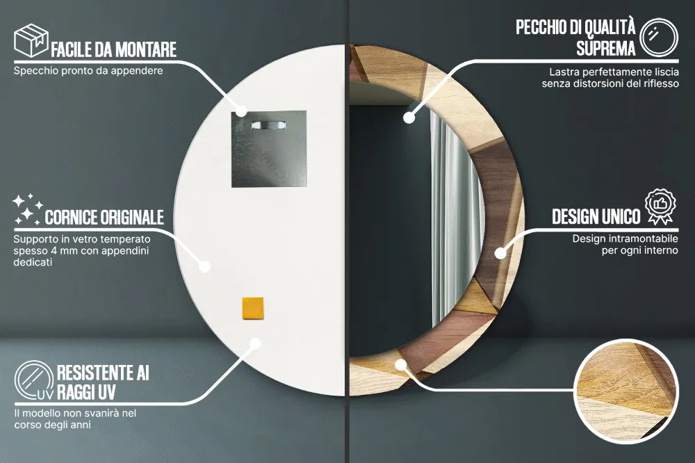 Geometryczne drewno 3d Lustro dekoracyjne okrągłe
