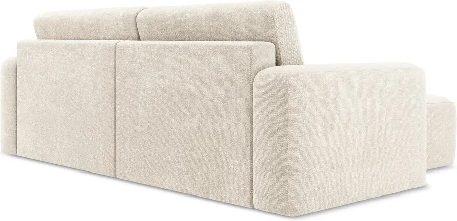 Kremowy rozkładany narożnik ze schowkiem z tkaniny szenilowej (lewostronny/z szezlongiem) Kona – Makamii