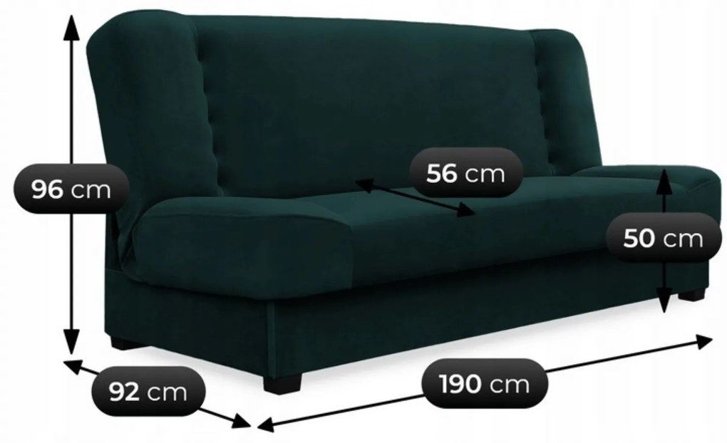 Sofa z Funkcją Spania PIANO Rozkładana Wersalka Dwuosobowa Zielona Nowoczesna do Salonu