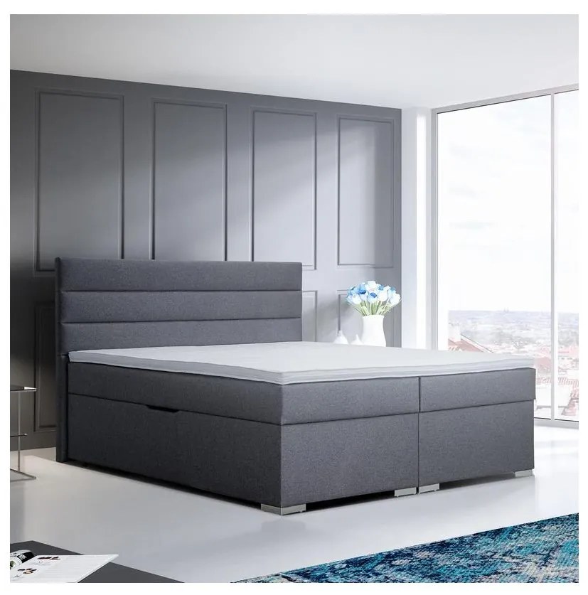 Tapicerowane łóżko z pojemnikiem i materacami z topperami NEW BOLERO 180x200 cm szare