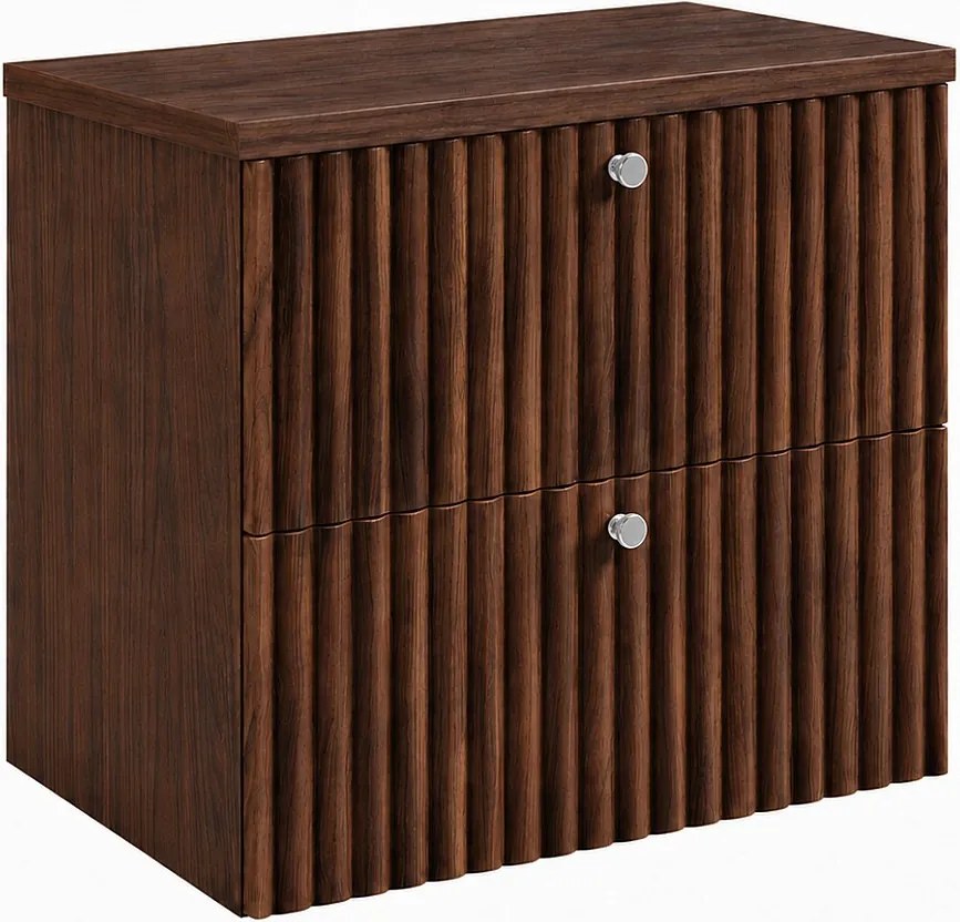 Szafka łazienkowa wisząca z blatem 60, dąb orzech + blat dąb orzech, uchwyty w trzech kolorach, 60 x 44,4 x 58,6 cm