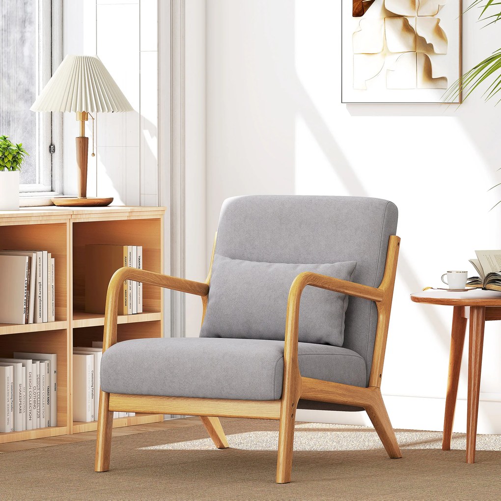 HOMCOM Elegancki Fotel Lounge z ramą drewnianą i tapicerką piankową, wygląd aksamitu, do salonu, sypialni, Szary