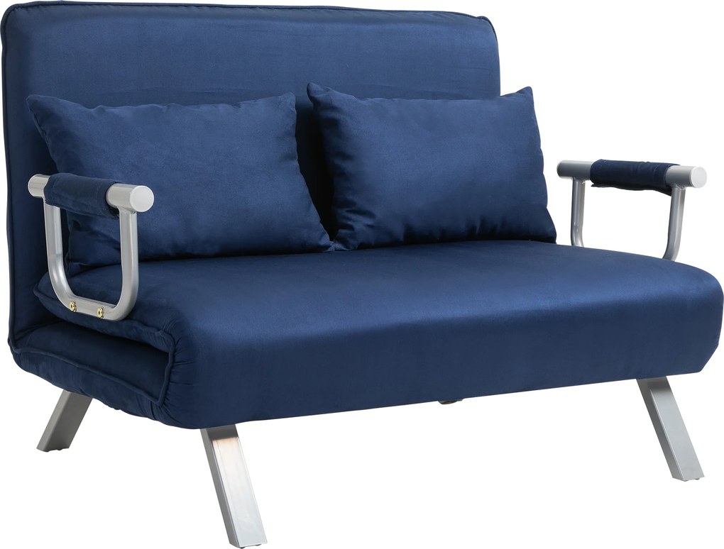 HOMCOM Sofa do Spania, 5-stopniowa Regulacja, Imitacja Zamszu, Rama Metalowa, w zestawie Poduszki, Granatowa