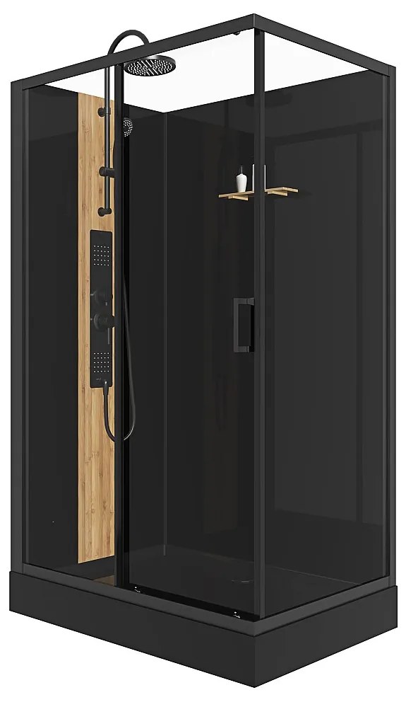 Kabina prysznicowa z hydromasażem prostokątna z bambusem - Dowolnie montowane drzwi - Czarny mat - szer. 120 x gł. 80 x wys. 225 cm - VITUNA