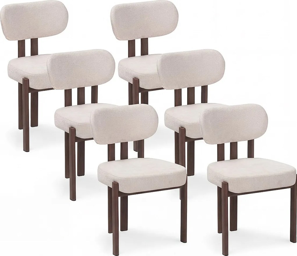 Zestaw 6 krzeseł do jadalni tkanina beżowa - Efekt ciemnego drewna orzechowego - NOA